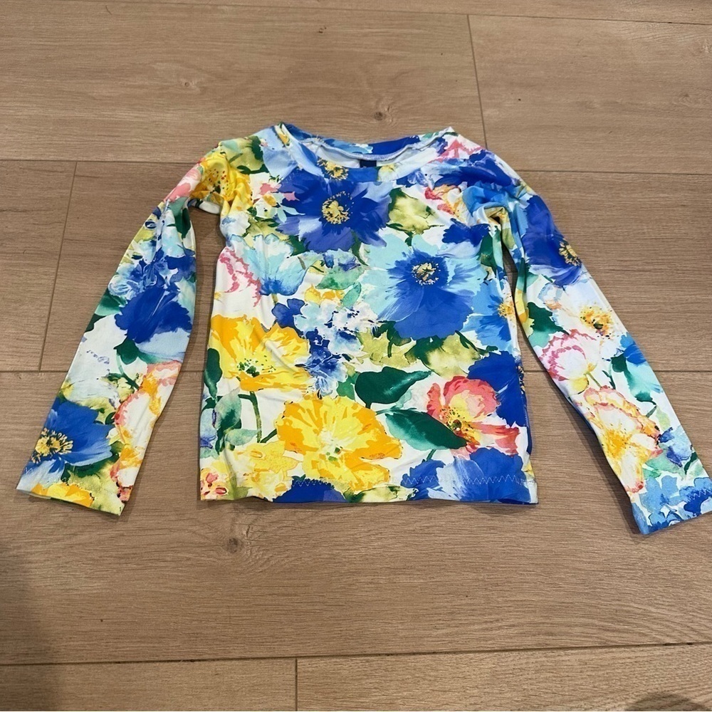 POLO Ralph Lauren girls 2T Rash guard floral blue yellow